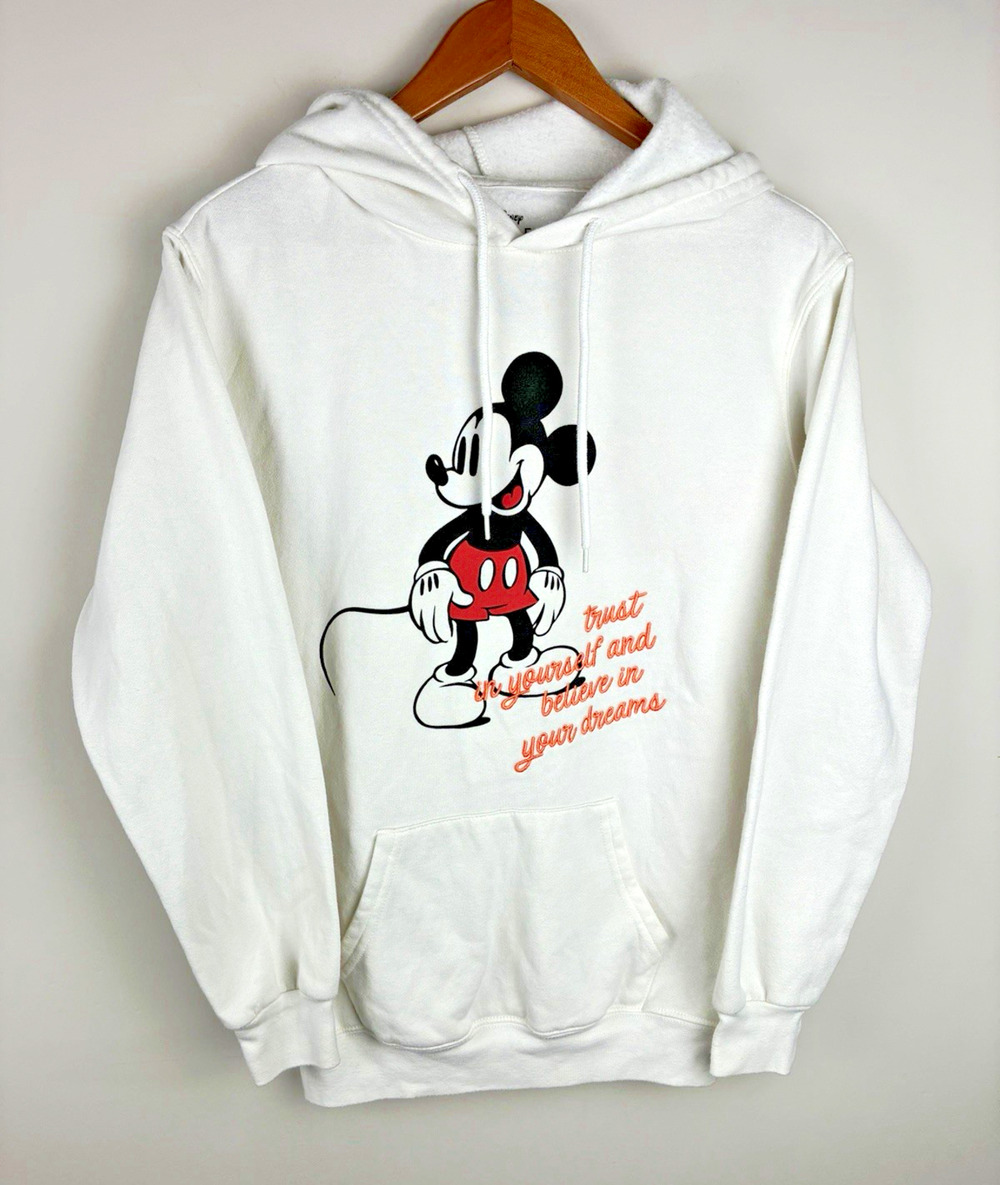 Disney Mickey Mouse Hoodie XXS White Double Sided Graphic Retro Cozy Fall Layer